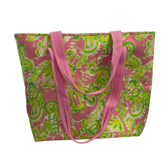 Lilly Pulitzer Cooler‎ Bag Pink/Green Floral Lg Insulated Collapsible Tote Bag - Picture 1 of 16